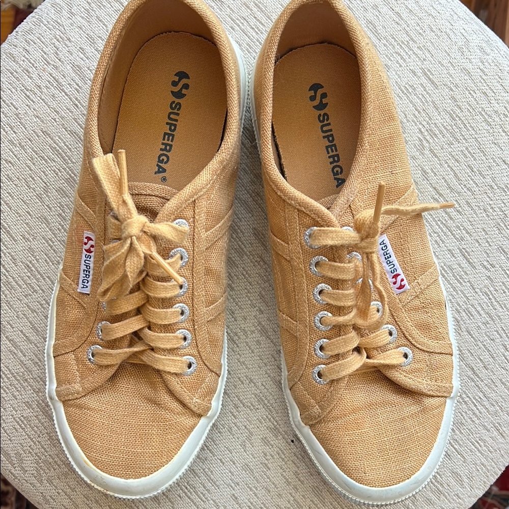 Superga Gold Lino Lace-Up Sneakers